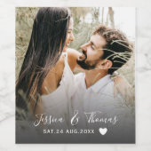 Modern Script Photo Black & White Wedding Wijn Etiket (Enkel label)