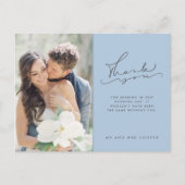 Modern Script Photo Blue Wedding Bedankt Briefkaart (Voorkant)
