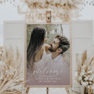 Modern Script Photo Blush Pink Wedding Sign Poster