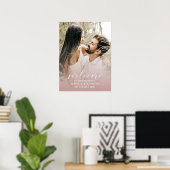 Modern Script Photo Blush Pink Wedding Sign Poster (Thuiskantoor)