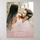 Modern Script Photo Blush Pink Wedding Sign Poster (Voorkant)