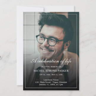 Modern Script Photo Celebration of Life Funeral Kaart