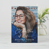 Modern Script Photo Celebration of Life Funeral Kaart (Staand voorkant)