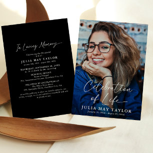 Modern Script Photo Celebration of Life Funeral Kaart
