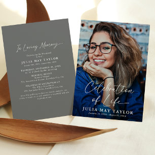 Modern Script Photo Celebration of Life Funeral Kaart