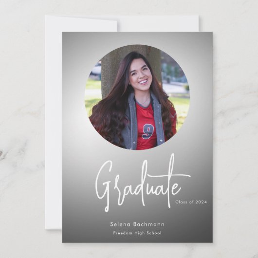 Modern Script Photo Circle Afstuderen Kaart (Voorkant)