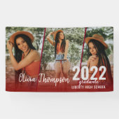 Modern Script Photo Collage Burgundy Afstuderen Spandoek (Horizontaal)