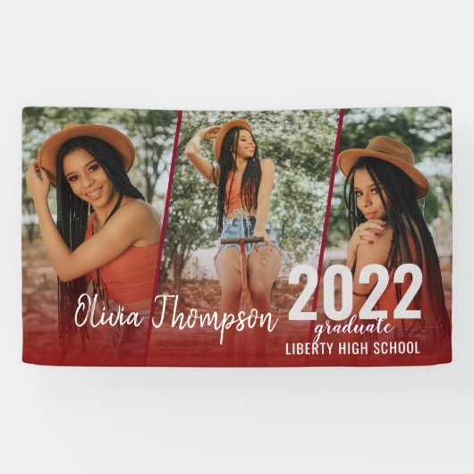 Modern Script Photo Collage Burgundy Afstuderen Spandoek (Horizontaal)