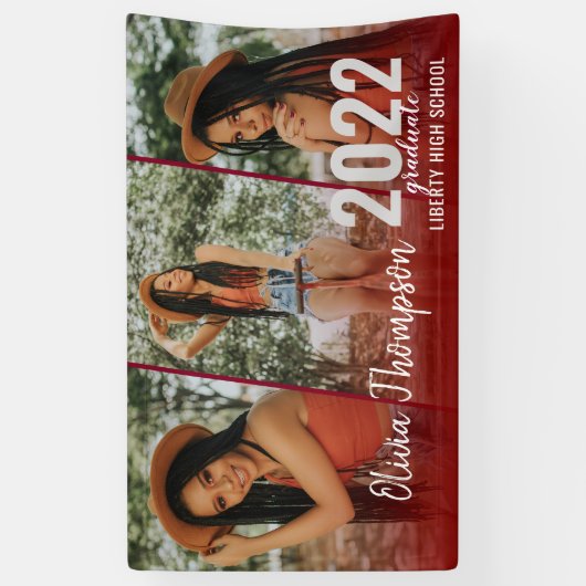 Modern Script Photo Collage Burgundy Afstuderen Spandoek (Verticaal)