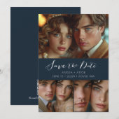 Modern Script Photo Collage Dusty Blue Save The Date (Voorkant / Achterkant)