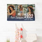 Modern Script Photo Collage Navy Blue Afstuderen B Spandoek (Insitu)