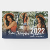 Modern Script Photo Collage Navy Blue Afstuderen B Spandoek (Horizontaal)