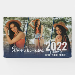 Modern Script Photo Collage Navy Blue Afstuderen B Spandoek