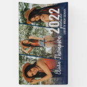 Modern Script Photo Collage Navy Blue Afstuderen B Spandoek (Verticaal)