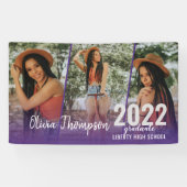 Modern Script Photo Collage Paars Afstuderen Spandoek (Horizontaal)