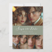 Modern Script Photo Collage Sage Green Save The Date (Voorkant)