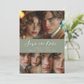 Modern Script Photo Collage Sage Green Save The Date (Staand voorkant)