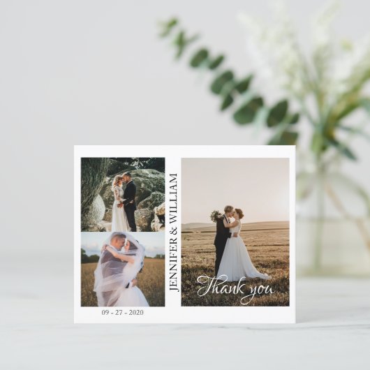 Modern Script Photo Collage Weddenschap Bedankt ka (Staand voorkant)