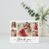 Modern Script Photo Collage Wedding Hartelijk dank Bedankkaart (Staand voorkant)