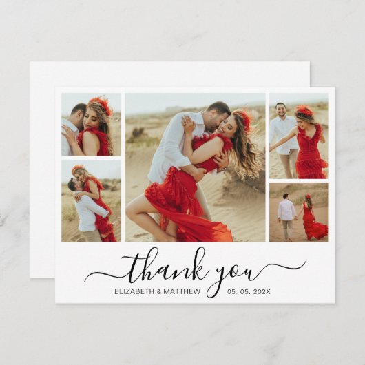 Modern Script Photo Collage Wedding Hartelijk dank Bedankkaart (Voorkant / Achterkant)