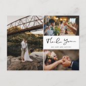 Modern Script Photo Collage Wedding Hartelijk dank Uitnodiging Briefkaart (Voorkant)