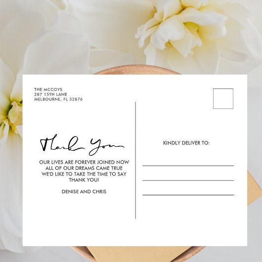 Modern Script Photo Collage Wedding Hartelijk dank Uitnodiging Briefkaart