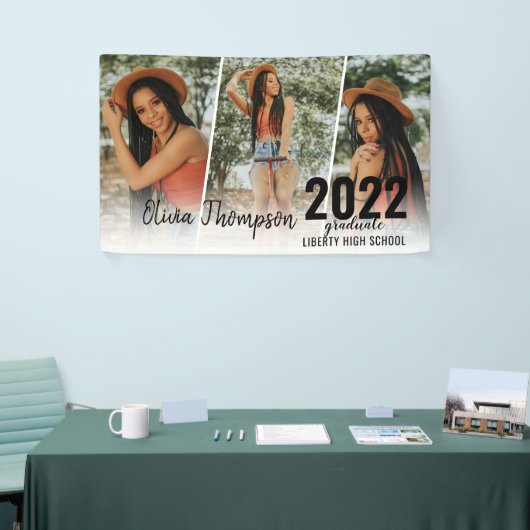 Modern Script Photo Collage White Afstuderen Spandoek (Beurs)