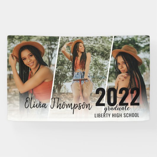 Modern Script Photo Collage White Afstuderen Spandoek (Horizontaal)