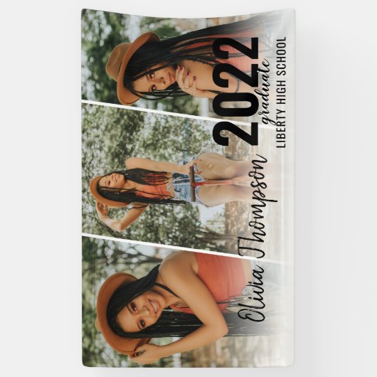 Modern Script Photo Collage White Afstuderen Spandoek (Verticaal)