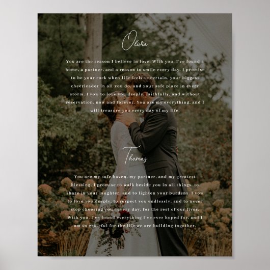 Modern Script Photo Custom Wedding Vows Poster (Voorkant)
