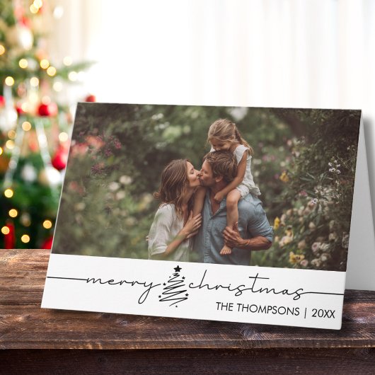 Modern Script Photo Family Christmas Custom Kaart