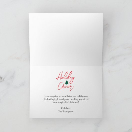 Modern Script Photo Family Christmas Custom Kaart (Binnen)