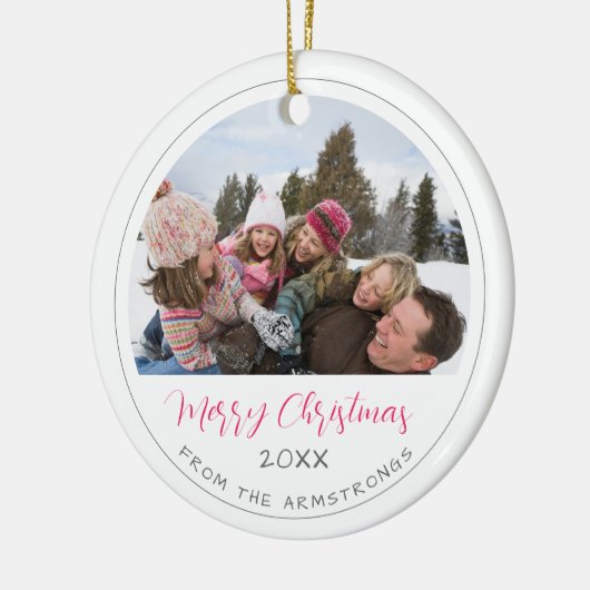 Modern Script Photo Family Keepsake Christmas Keramisch Ornament (Links)
