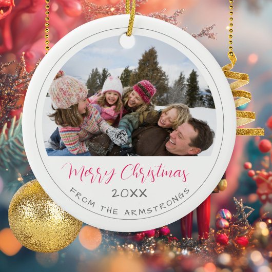 Modern Script Photo Family Keepsake Christmas Keramisch Ornament