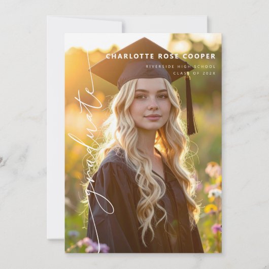Modern Script Photo Graduation Announcement Aankondiging (Voorkant)