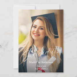 Modern Script Photo Graduation Announcement Kaart