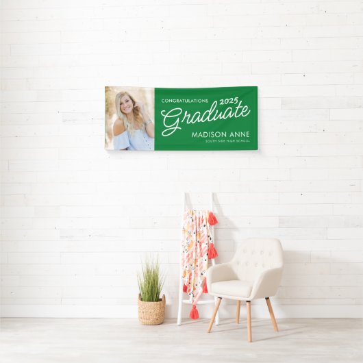 Modern Script Photo Green Afstuderen Spandoek (Insitu)