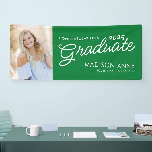 Modern Script Photo Green Afstuderen Spandoek (Beurs)