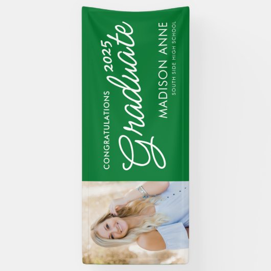Modern Script Photo Green Afstuderen Spandoek (Verticaal)