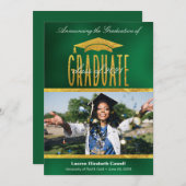 Modern Script Photo Green & Gold Afstudeerder aang Aankondiging (Voorkant / Achterkant)