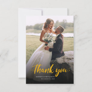 Modern Script Photo Hand-Lettered Wedding Bedankkaart