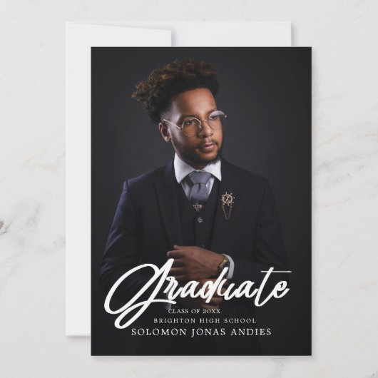 Modern Script Photo High School Afstuderen Aankondiging (Voorkant)