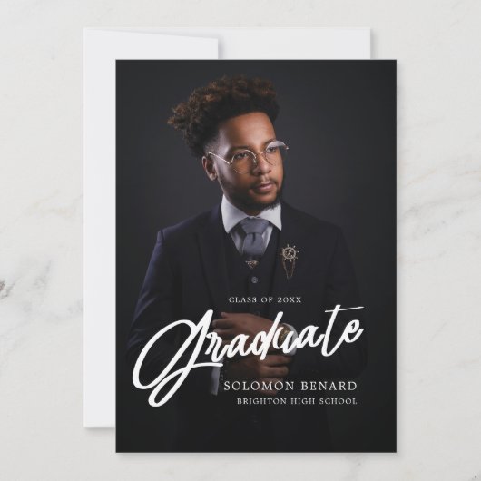 Modern Script Photo High School Graduation  Aankondiging (Voorkant)