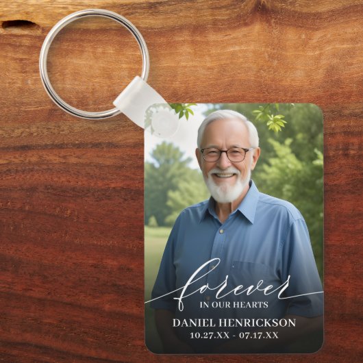 Modern Script Photo Memorial Forever in our Hearts Sleutelhanger (Voorkant)