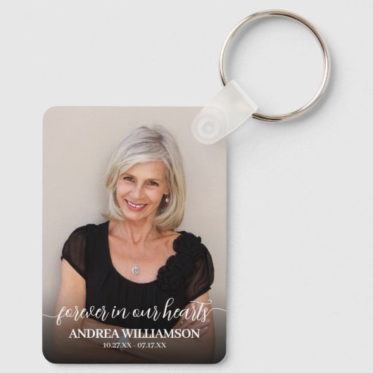 Modern Script Photo Memorial Forever in our Hearts Sleutelhanger (Achterkant)