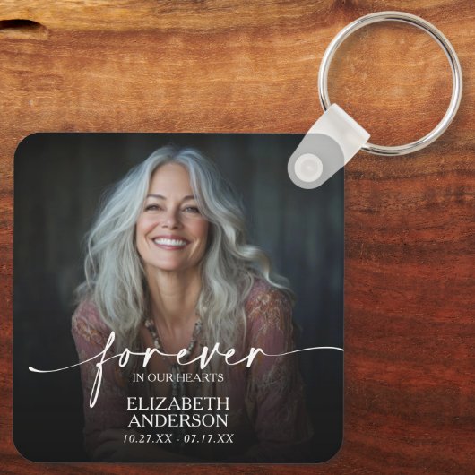 Modern Script Photo Memorial Forever in our Hearts Sleutelhanger (Achterkant)