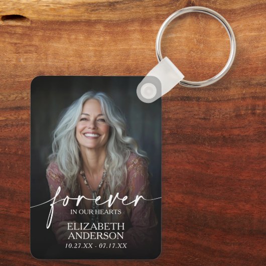 Modern Script Photo Memorial Forever in our Hearts Sleutelhanger (Achterkant)