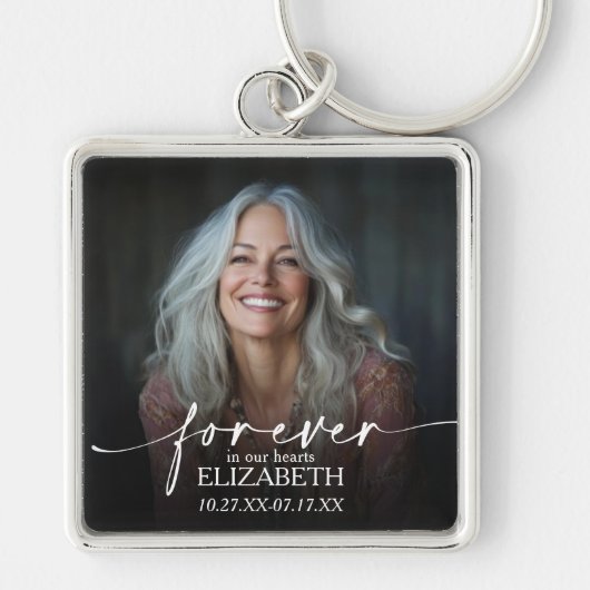 Modern Script Photo Memorial Forever in our Hearts Sleutelhanger (Voorkant)
