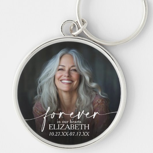 Modern Script Photo Memorial Forever in our Hearts Sleutelhanger (Voorkant)