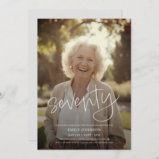 Modern Script Photo Minimal 70th Birthday Kaart (Voorkant / Achterkant)